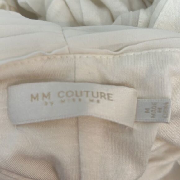 MM Couture By Miss Me Top Cream Ivory Off White Pleated  Black Neck Tie Back - Picture 10 of 11